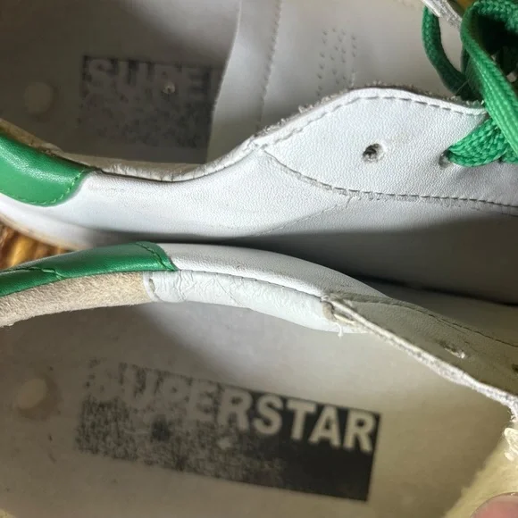 GooseShoesGolden Goose White Leather Green Glitter Superstar Sneakers Si… - Picture 10 of 12
